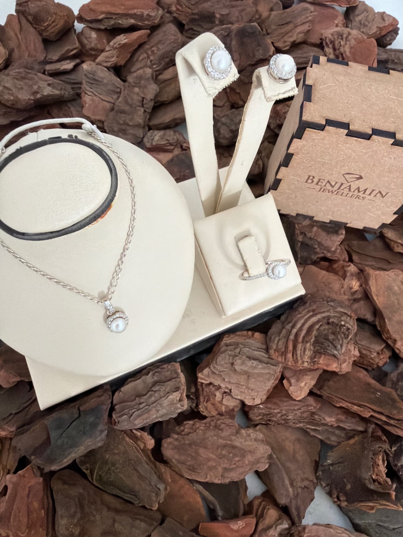 Set: Silver Chain with pendant, Ring and Earings